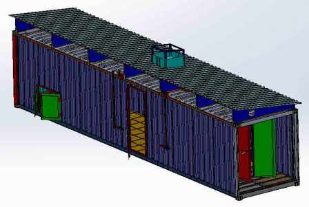 CAD image of fabricated steel Fire training system building unit.